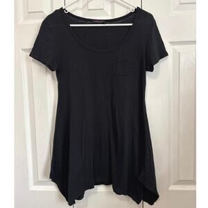 Fresh Produce Black Slub Cotton Asymmetrical Hem Tee Size XS